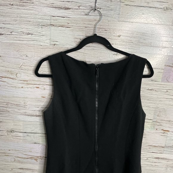 Lafayette 148 black dress midi size 8 virgin wool leather - Picture 5 of 10